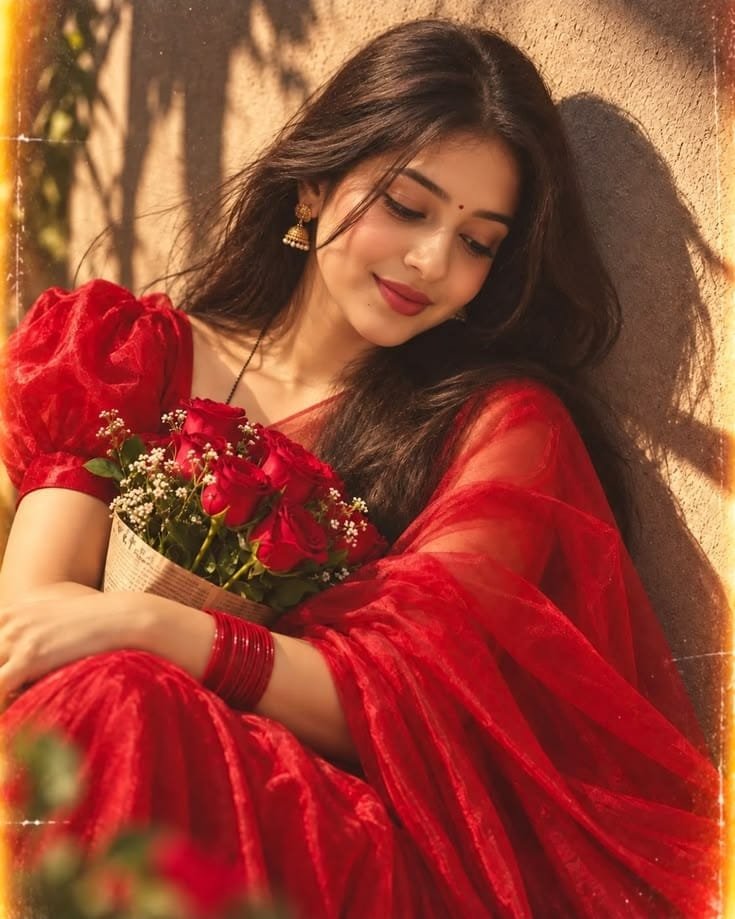 women with red bouquet